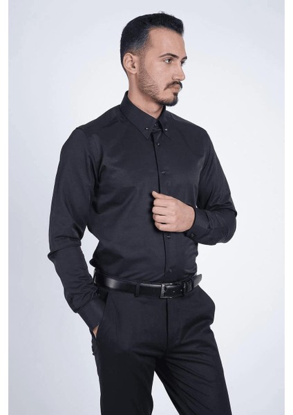 Slim Fit Siyah Çizgili Gömlek