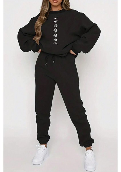 Only Trendwear Unisex Astronomi Baskılı Bisiklet Yaka Eşofman Takımı