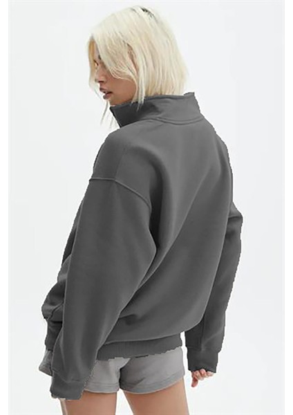 Füme Fermuar Detaylı Oversize Sweatshirt MG1933 modelleri