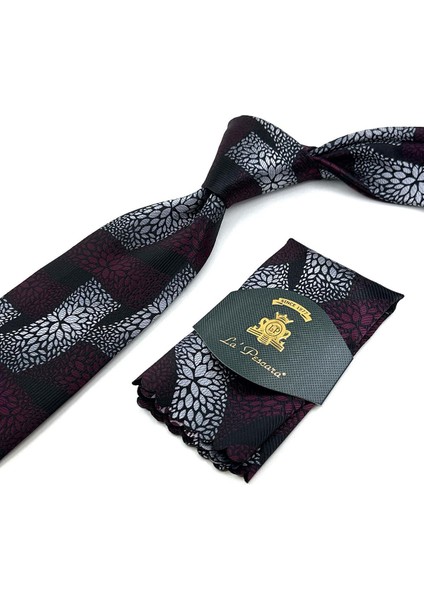 Siyah Motif Desen Mendilli Klasik Kravat KK12052
