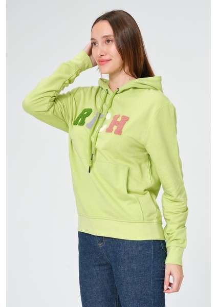 Kadın Kapüşonlu Süzüne Baskılı Sweatshirt