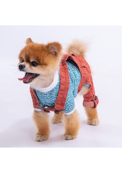 Kırmızı Denim Salopet Tişört Kombini Köpek Kıyafeti Köpek Tişört -Tulum Kombini - S fiyatları
