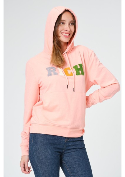Kadın Kapüşonlu Süzüne Baskılı Sweatshirt