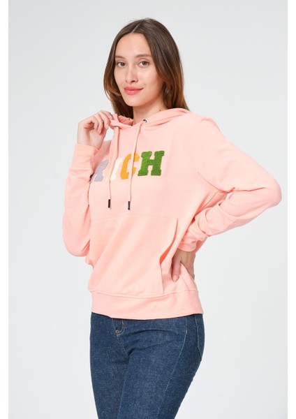 Kadın Kapüşonlu Süzüne Baskılı Sweatshirt