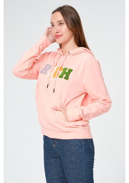 Kadın Kapüşonlu Süzüne Baskılı Sweatshirt