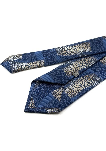 Mavi Motif Desen Mendilli Klasik Kravat KK12056