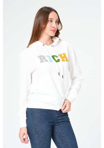 Kadın Kapüşonlu Süzüne Baskılı Sweatshirt