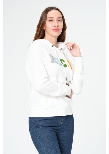 Kadın Kapüşonlu Süzüne Baskılı Sweatshirt