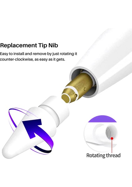 Apple Pencil 1. ve 2. Nesil Için Apple Pencil Uçları Için 4'lü Yedek Uç Paketi (Beyaz) (Yurt Dışından)