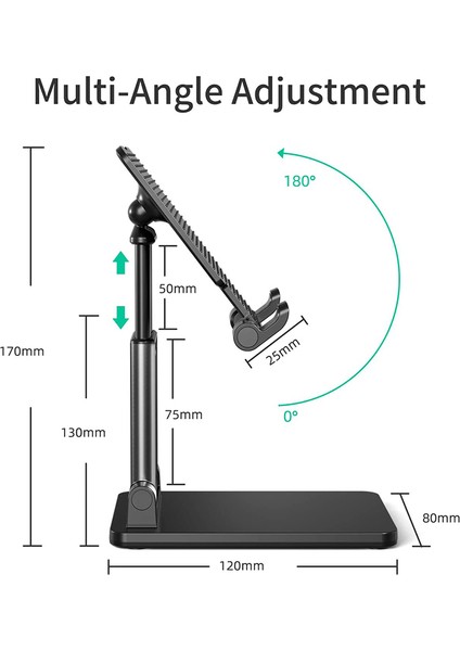 Çift Kutuplu Katlanabilir Tablet Standı, iPad Pro Için Ayarlanabilir Yükseklik Uzatılabilir Katı Masaüstü Standı Tutucu Dock Siyah (Yurt Dışından)