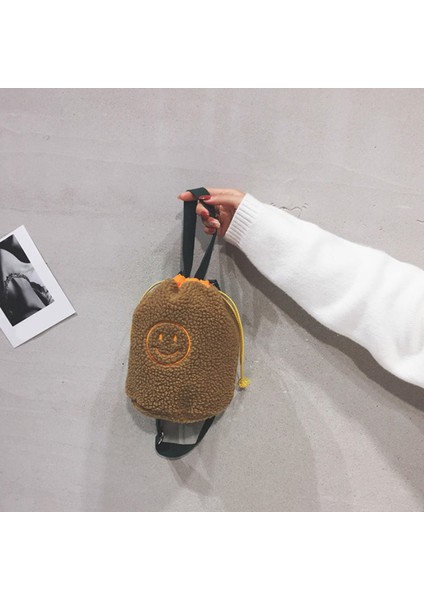 Kadınlar Için Işlemeli Omuz Çantaları Yumuşak Peluş Öğrenci Kız Gülümseme Kova Crossbody Çanta Kuzu Yünü Çanta Çanta Siyah (Yurt Dışından) fırsatları