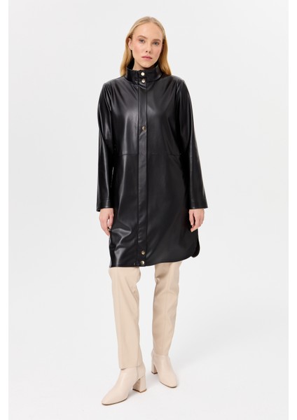 Içi Nubuk Kaplı Deri Ceket Mont Siyah