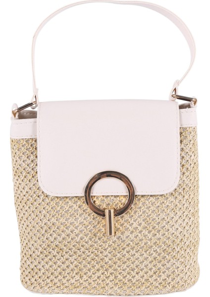 Küçük Hasır Kova Çanta Kadınlar Için Yaz Crossbody Çanta Bayan Seyahat Çantalar ve Çanta Kadın Omuz Basit Çanta Beyaz (Yurt Dışından)