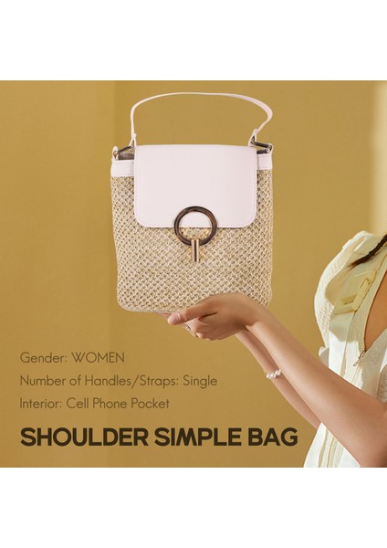 Küçük Hasır Kova Çanta Kadınlar Için Yaz Crossbody Çanta Bayan Seyahat Çantalar ve Çanta Kadın Omuz Basit Çanta Beyaz (Yurt Dışından)