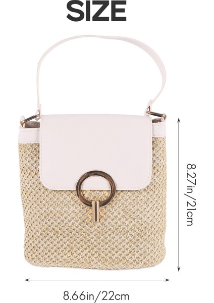 Küçük Hasır Kova Çanta Kadınlar Için Yaz Crossbody Çanta Bayan Seyahat Çantalar ve Çanta Kadın Omuz Basit Çanta Beyaz (Yurt Dışından)