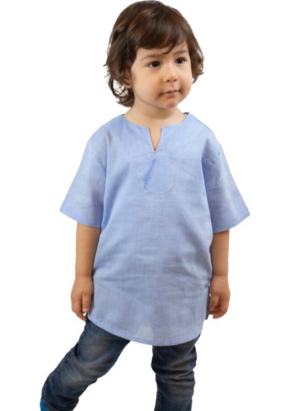 Kısa Kol Şile Bezi Bisiklet Yaka Erkek Çocuk T-Shirt Mavi fiyatları