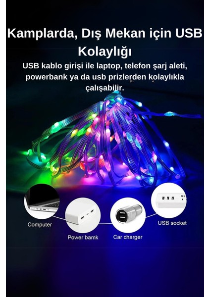 Rgb Peri Led, 10 Metre, 100 Led, USB Girişli, WS2812B Animasyonlu, Telefon Kontrollü, Kumandalı LED