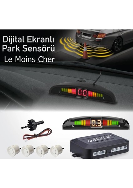 Dijital Ekranlı Araç Park Sensörü Beyaz Renk Ses Ikazlı