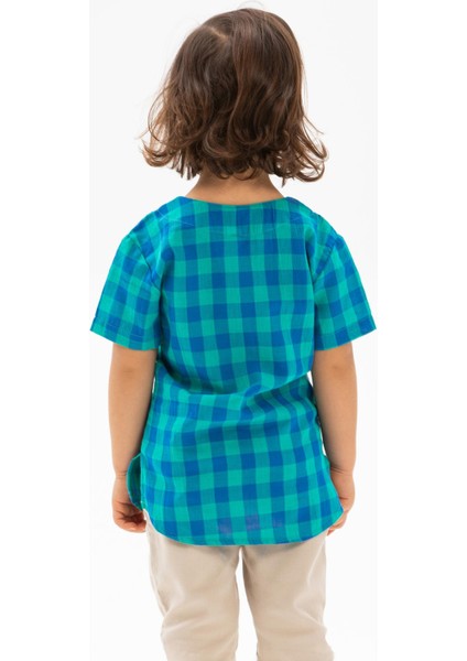 Kısa Kol Şile Bezi Bisiklet Yaka Erkek Çocuk T-Shirt Mint Kareli fiyatları