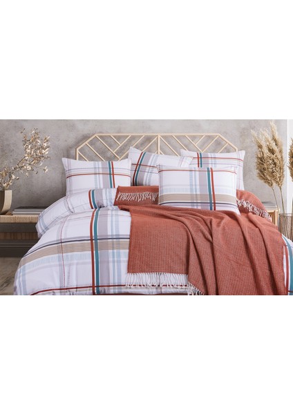 Idaş Pamuk Battaniyeli Çift Kişilik Nevresim Takımı Harmony Kiremit