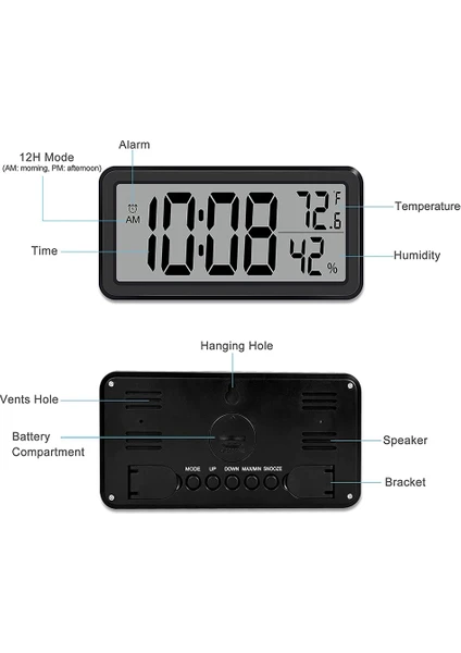 Dijital Çalar Saat, Kumandalı LCD Elektronik Saat Siyah (Yurt Dışından)