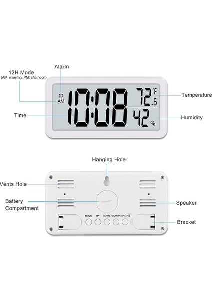 Dijital Çalar Saat, Kumandalı LCD Elektronik Saat Beyaz (Yurt Dışından)