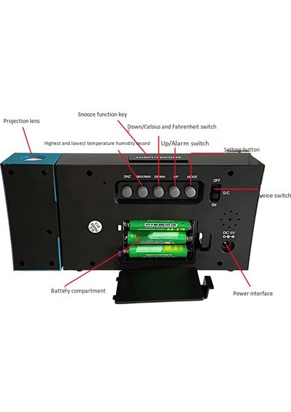 Zaman Projeksiyonlu Dijital Çalar Saat Tarih Ayarlanabilir Açı LED (Yurt Dışından)