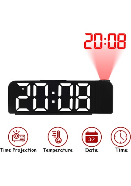 180° Dönebilen Projeksiyon Çalar Saat 12/24H LED Saat (Beyaz) (Yurt Dışından) fiyatları