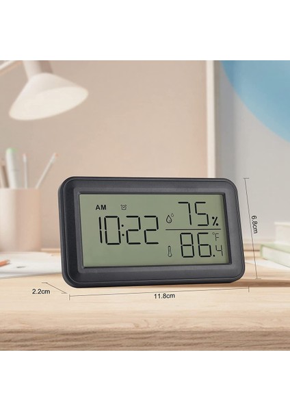 Termometre Higrometre Iç Mekan, Çalar Saatli, LCD Dijital (Siyah) (Yurt Dışından)