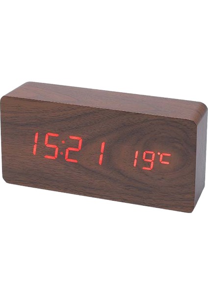 Ofis Için Sıcaklık Masa Saatleri ile LED Çalar Saat, Koyu Ahşap (Yurt Dışından)
