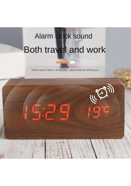 Ofis Için Sıcaklık Masa Saatleri ile LED Çalar Saat, Koyu Ahşap (Yurt Dışından)