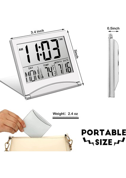 Adet Dijital Seyahat Çalar Saat Takvimli Katlanabilir LCD Saat (Yurt Dışından)