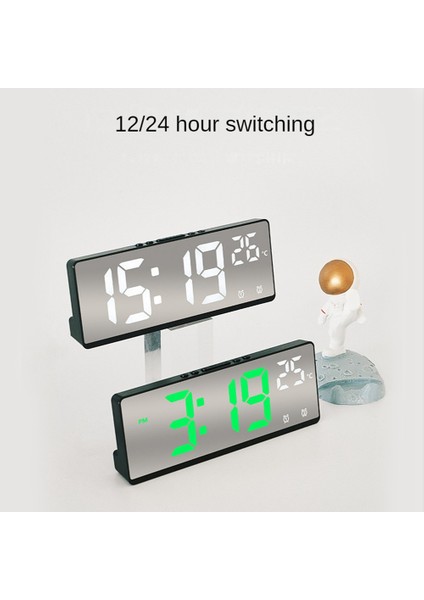 Sesle Kontrol Ayna Çalar Saat Dijital Gece Modu 12/24H, Kırmızı (Yurt Dışından)