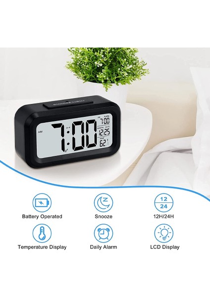 Dijital Çalar Saat, Gece Işıklı Tarih 12/24H (Siyah) (Yurt Dışından) fiyatları