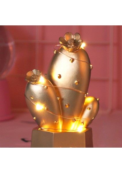 Buffer® LED Işıklı Sevimli Kaktüs Dekoratif Masa Lambası Mini Biblo Gece Lambası Gold