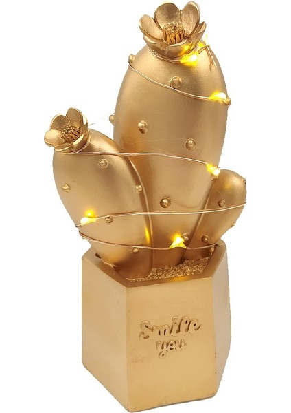 Buffer® LED Işıklı Sevimli Kaktüs Dekoratif Masa Lambası Mini Biblo Gece Lambası Gold