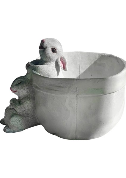 Karikatür Tavşan Reçine Hayvan Şekilli Saksı (Drenaj Delikli) (Yurt Dışından)