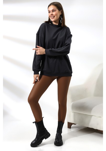 Yarım Balıkçı Yaka Uzun Sweatshirt 19556 Füme