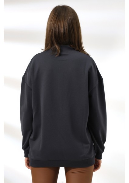 Yarım Balıkçı Yaka Uzun Sweatshirt 19556 Füme
