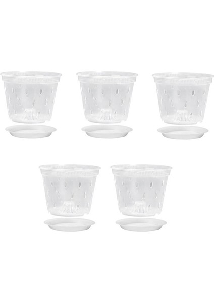 Orkide Saksıları - 7 Inç - 5 Saksı ve Tabaklar, Orkide Saksıları (Yurt Dışından)