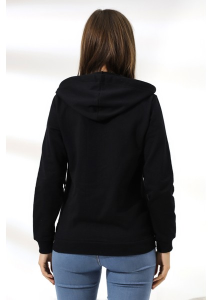 Şardonlu Fermuarlı Kapüşonlu Sweatshirt 19116 Siyah