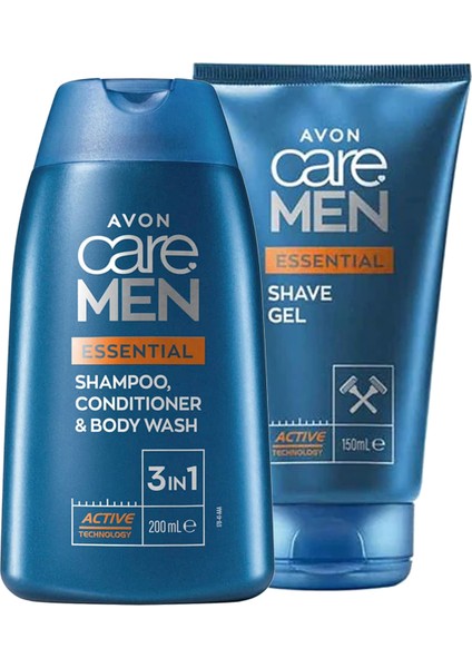 Care Men Essential Tıraş Jeli ve 3’ü 1 arada Sampuan, Bakım Kremi ve Dus Jeli Paketi 150 Ml. + 200 Ml.