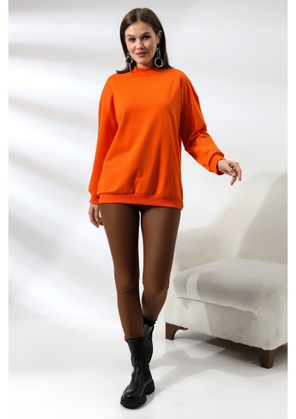 Yarım Balıkçı Yaka Uzun Sweatshirt 19556 Oranj