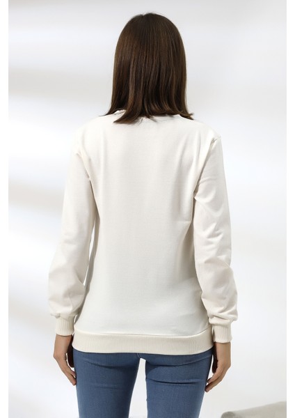 Atatürk Baskılı Sweatshirt 19159 Ekru