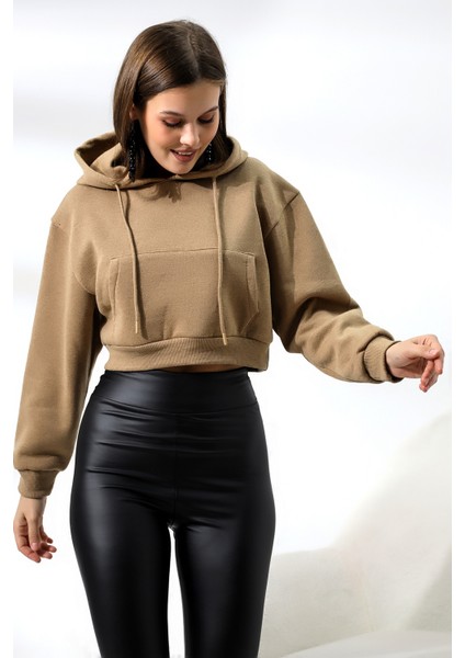 Şardonlu Kapüşonlu Sweatshirt 21391 Bej