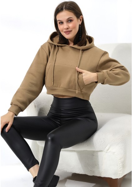 Şardonlu Kapüşonlu Sweatshirt 21391 Bej