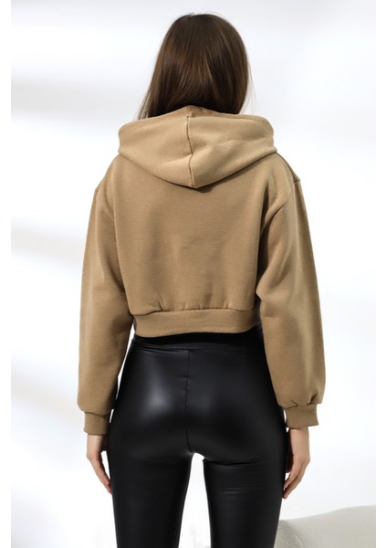 Şardonlu Kapüşonlu Sweatshirt 21391 Bej