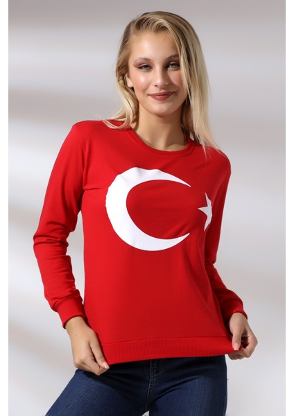Türk Bayrak Baskılı Sweatshirt 19158 Kırmızı fiyatları