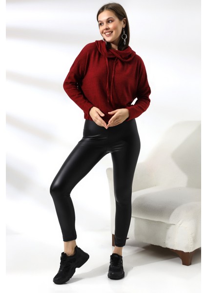 Tarz Yaka Likralı Huvis Sweatshirt 19127 Bordo