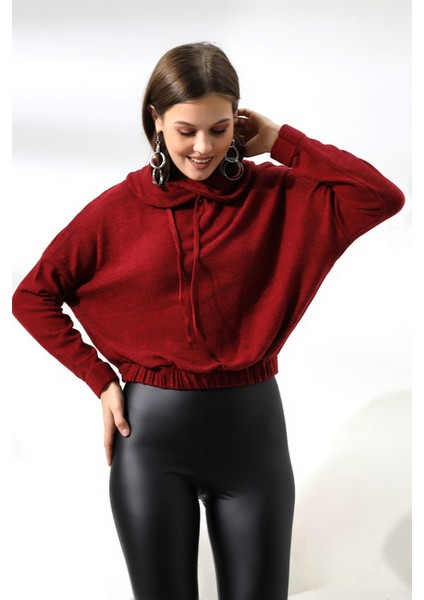 Tarz Yaka Likralı Huvis Sweatshirt 19127 Bordo